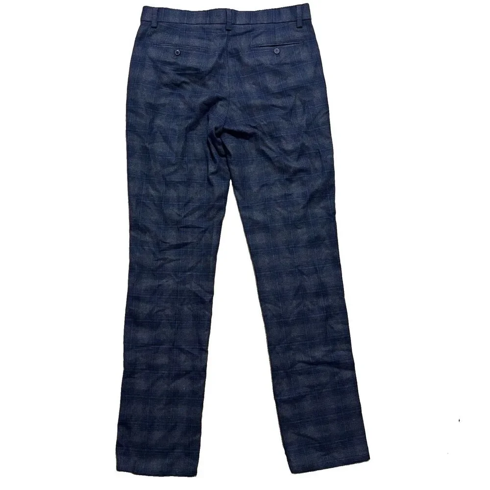 Banana Republic Aiden Fit Dress Pants Mens 34x36 Gray Navy Plaid Wool Nova Fides